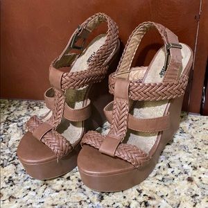 Brown Braided Wedges